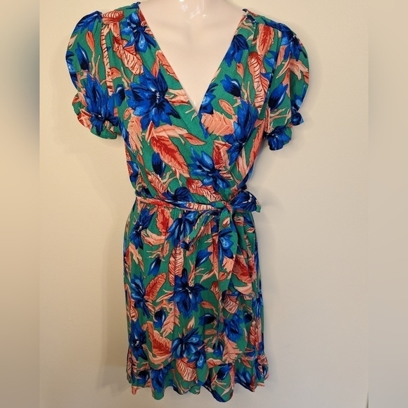 ZARA tropical floral print wrap dress xs - Picture 4 of 16